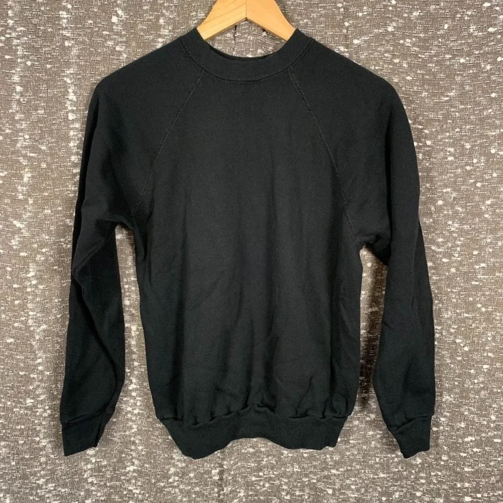 Vintage 80s Tultex Blank Black Raglan‎ Sweatshirt Medium Crewneck Made in USA